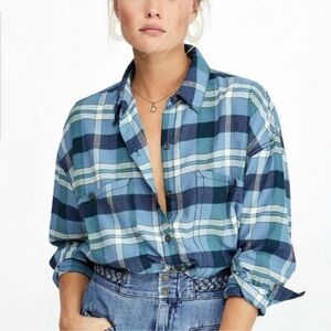 Free People Plaid Rayon Cotton Shirt XS